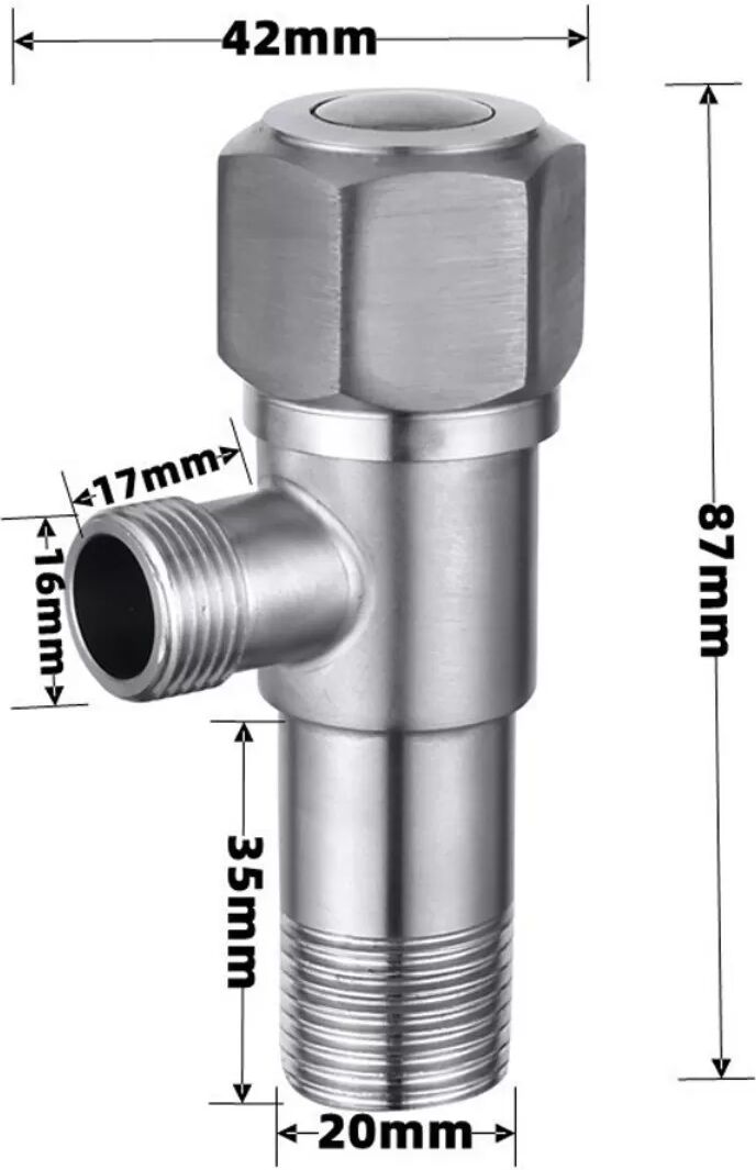 INF 304 Edelstahl High Flow Dreiwege-Eckventil - 1/2" Zulauf, 3/8" Ablauf mit Sechskantgriff