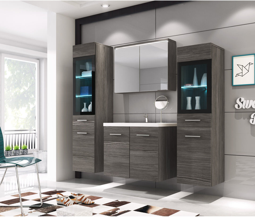 Ebern Designs Ihtishaam Bathroom Furniture Suite Grey