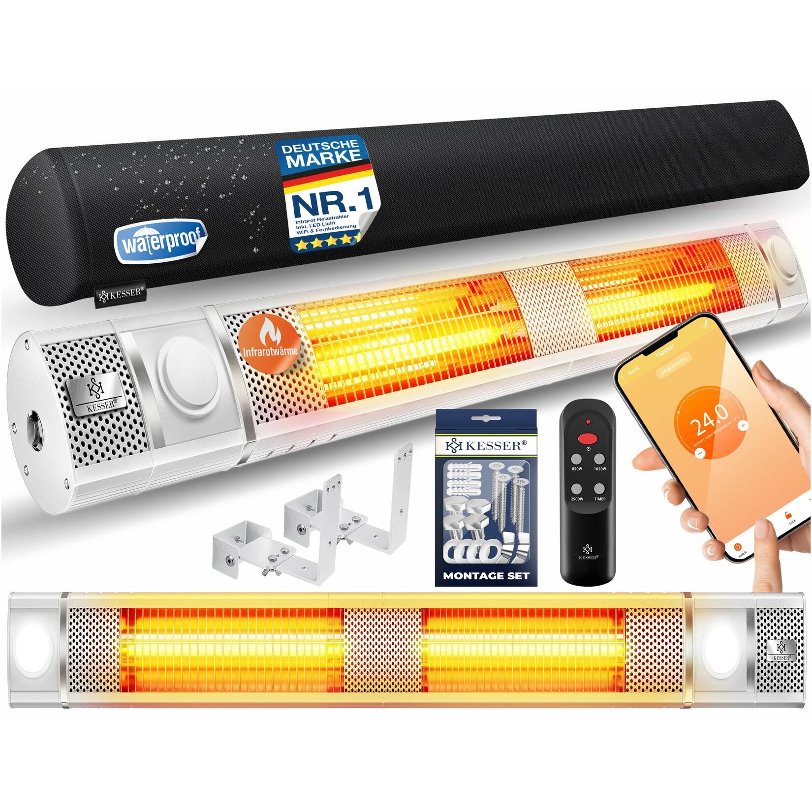 KESSER® Infrarot Heizstrahler 3000W IR-Gastro-Bar Inkl. LED Licht Terrassenstrahler Mit WiFi & Fernbedienung inkl. Schutzhülle Infrarotstrahler Quarzstrahler Terrassenheizer Wand-Heizstrahler