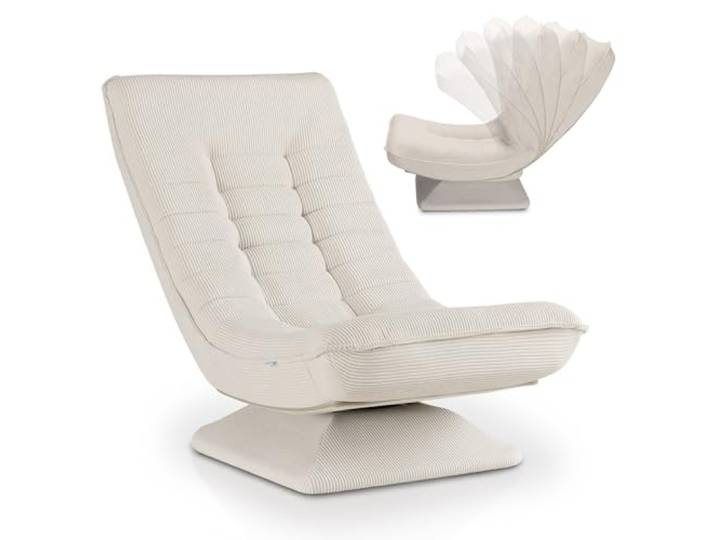 Juskys Relaxstoel Corsica - Ergonomisch & 360 graden draaibaar, inklapbaar met 5-laagse bekleding - Prettige corduroy stoel voor de woonkamer - Beige