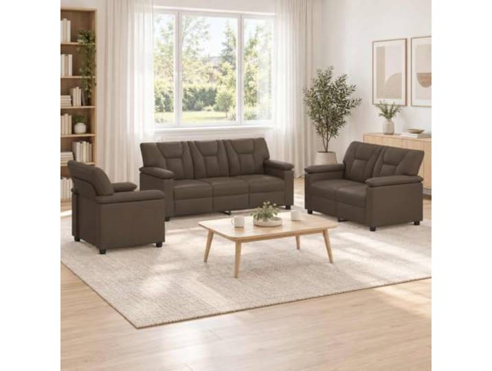 Sofa-Set 3 pcs Grau Kunstleder Metallrahmen,Faserfüllung,Sperrholz-Armlehnen,Reißverschluss,Kunstleder-Finish