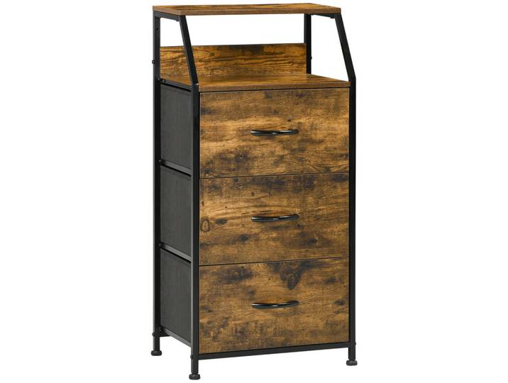 Homcom Kommode aus Stoff Aufbewahrungsschrank mit 3 Schubladen, Ablage Braun, 29x92x44 cm, Kleinmöbel, Kommoden, Sideboards