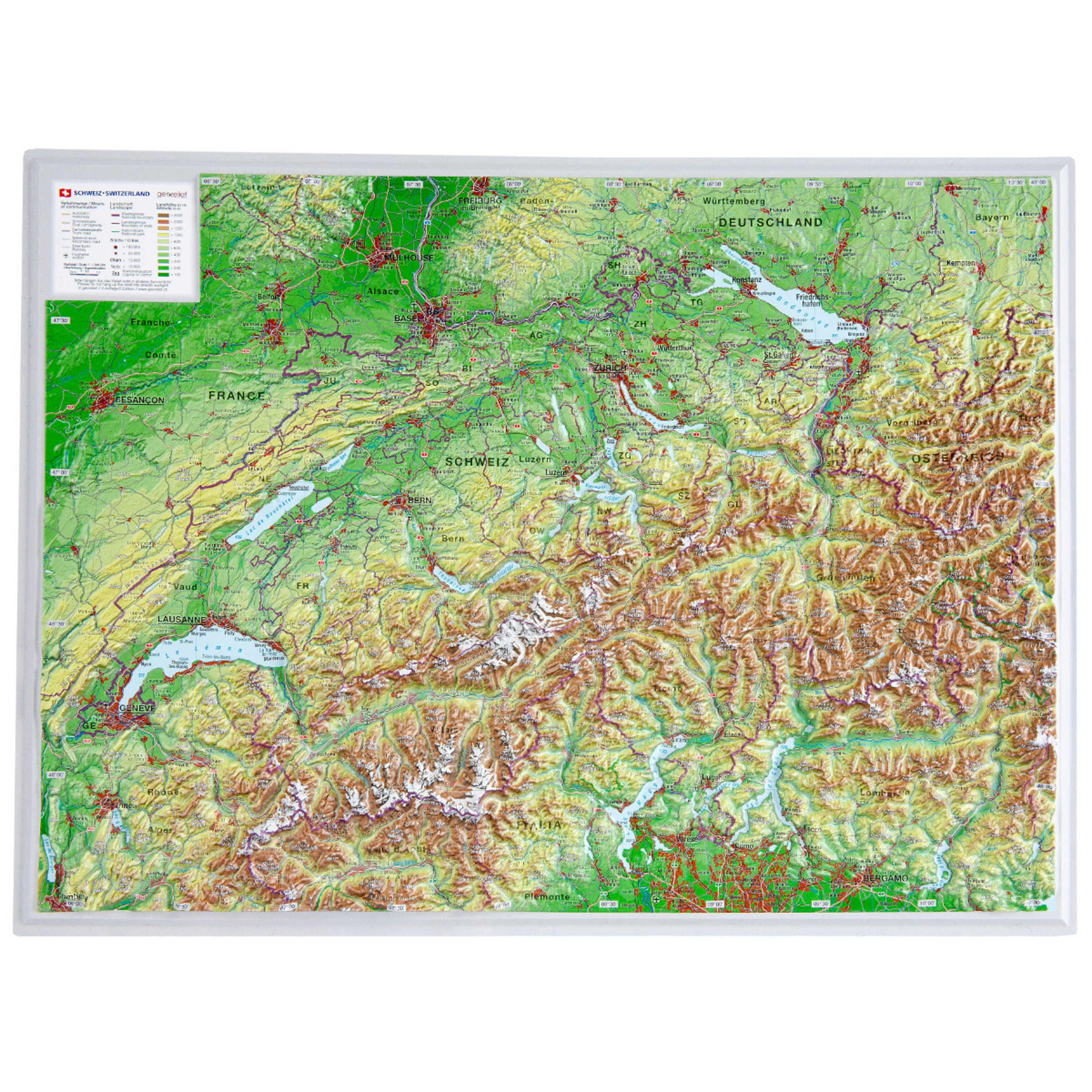 Georelief 3D Reliefkarte Schweiz Topografische Karten gruen Größe Klein