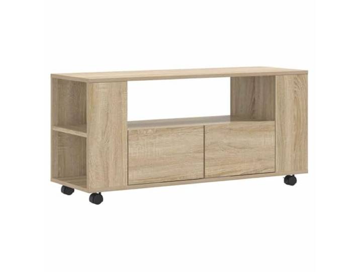 KGFHERENB TV-Schrank auf Rollen 102x34,5x43 cm Sonoma-Eiche Mobiles Lowboard fürs Wohnzimmer mit leichtgängigen Rollen und offenen Ablagefächern für Zubehör und Dekoration.