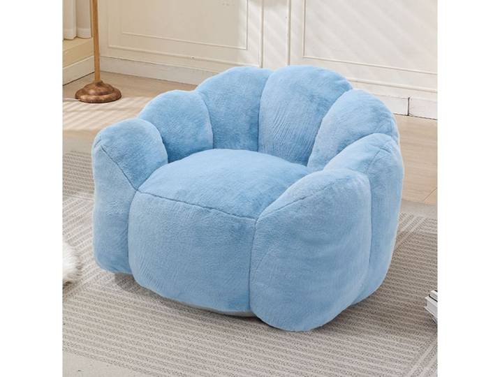 Fauteuil lotus 1 place sans montage facile à déplacer confort moelleux pour salon et chambre en Plush Bleu