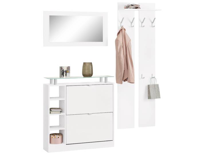 Garderoben-Set BORCHARDT MÖBEL Dolly , weiss (weiß matt, weiß matt), Kastenmöbel-Sets, Garderoben-Set, mit Glasablage