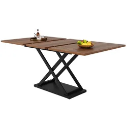 MODFU Ausziehbarer Esstisch 160x80x75 cm Nussbaum+Schwarz mit Teleskopauszug, Kreuzgestell aus Metall, platzsparend für Küche und Wohnbereich