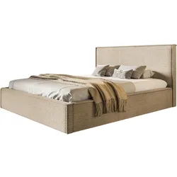 BETT 160x200 - Polsterbett mit Bettkasten und Holzrahmen - Modern Betten - Hochwertiger Poso-Stoff - Kollektion Milano - Dunkelbeige