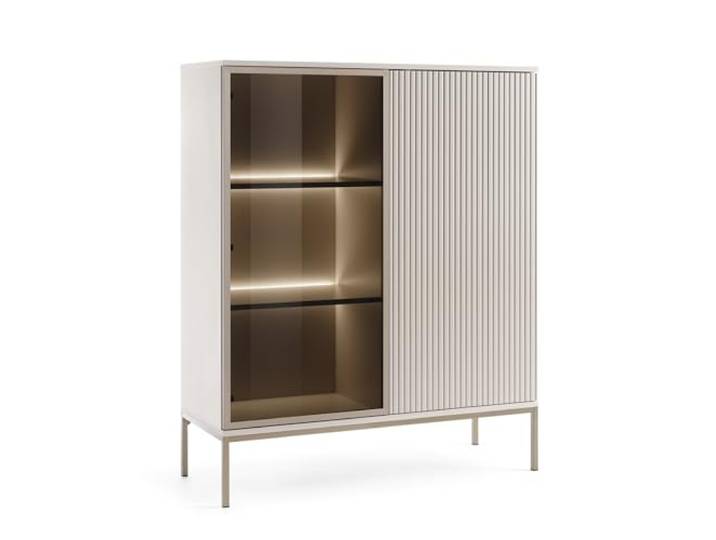 Masseno Glasvitrine SENTIERO Standvitrine, Wohnzimmer Vitrine, Modern Vitrinenschrank, 104x39x126cm, Kaschmir