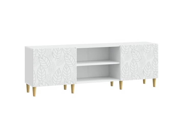 LMTYOENFG TV Lowboard Weiß 150x31x50cm Modernes TV Board Fernsehtisch Stilvoller Fernsehschrank fürs Wohnzimmer mit Massivholzbeinen aus Eukalyptus und 2 Pendeltüren für viel Stauraum.