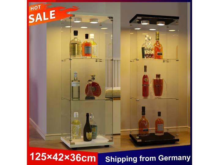 Anajqaqia vitrine en verre avec 1 porte, serrure, vitrine LED à 3 couches, vitrine de collection, vitrine pour salon