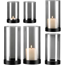 Relaxdays Windlicht Rauchglas im 6er Set mit Fuß Grau,Schwarz