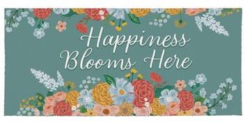 Evergreen "Happiness Blooms Here Flocked Coir Sassafras Switch Mat 22""x10"" - 22"" x 10"""