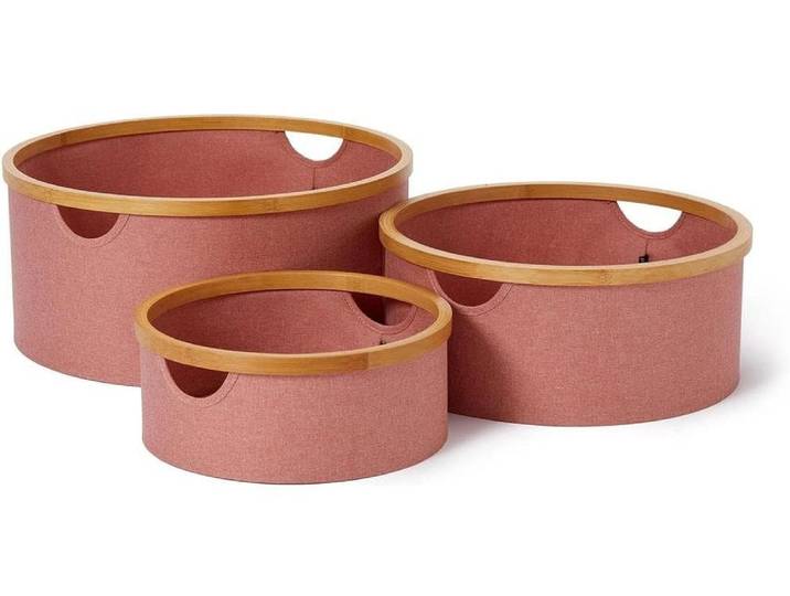 Aufbewahrungsbox LUMALAND rund 3 Stück , rosa, T:20cm Ø:45cm, Polyester, Aufbewahrungsboxen, Aufbewahrungsbox