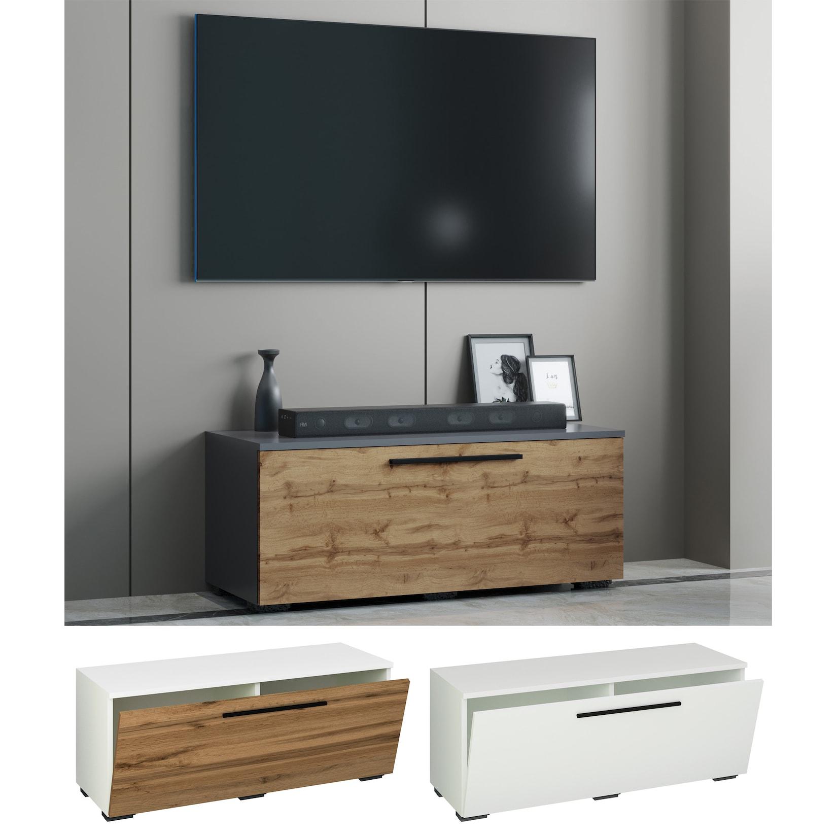 VCM TV Möbel Lowboard Fernsehschrank mit breiter Klapptür Maße H. 39 x B. 95 x T. 40 cm Fernseh Möbel – Arila S