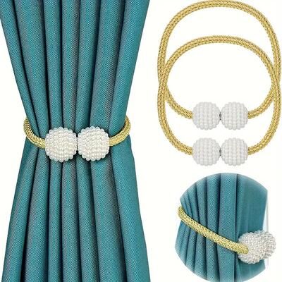 Inspire Daily Merch Pearl Magnetic Curtain Clips, Adjustable Locking Ties, Magnetic No Punch Curtain Fixer Decorative Accessories yellow