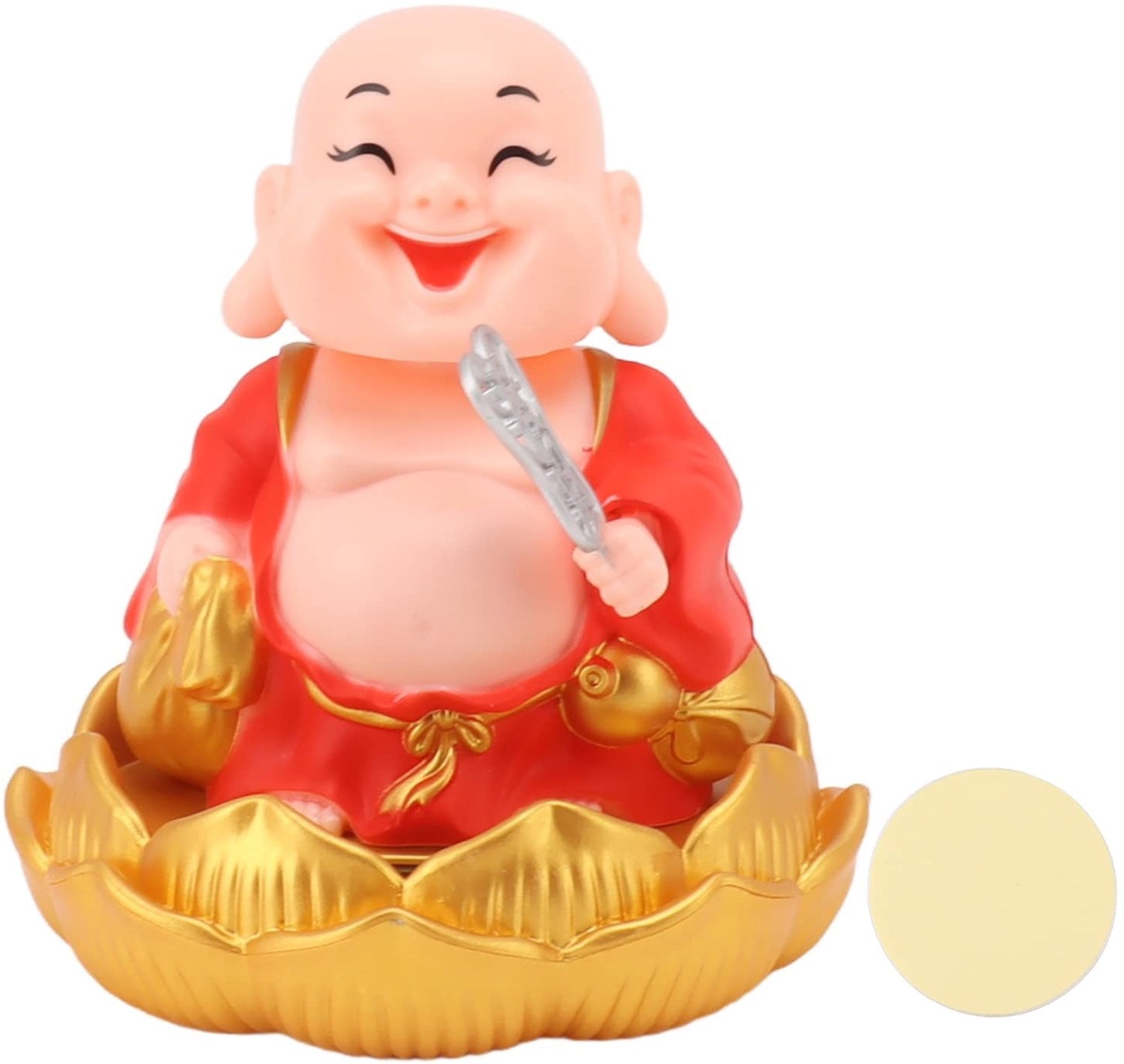 Lachend Boeddhabeeld Maitreya - Feng Shui Decoratie op Zonne-energie - Rood