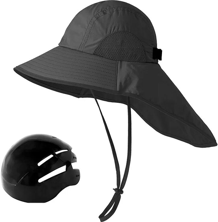 INF Schwarzer Sonnenschutz-Hut mit Nackenschutz, kompatibel mit Fahrradhelmen, UV-Schutz, atmungsaktiv und verstellbar model 2