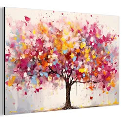 METALLBILD Aquarell - Baum - Kunst - Abstrakt Wanddeko 90x60 cm