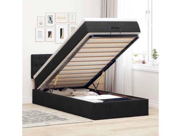 Massivholz Kiefer gepolstertes Kopfteil minimalistisch modern Bettgestell Bettgestell mit gepolstertem Kopfteil Massivholz Kiefer Schwarz 90x200 cm Einzelbett Lattenrost Ohne Boxspring Modern
