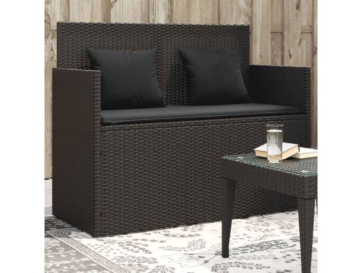 SALE 2026  Banc de jardin Noir - Banc de jardin avec coussins noir résine tressée PRO639201982
