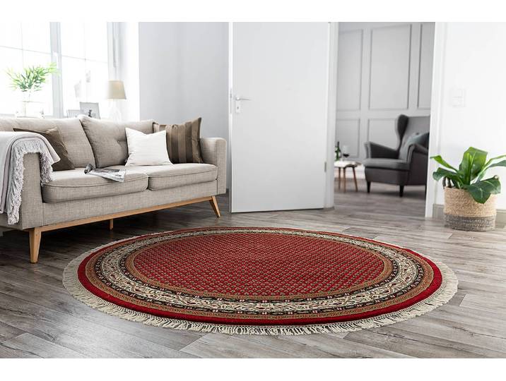 Tapis en laine Chandi Mir rond Rouge/Rouge Ø 250cm Laine