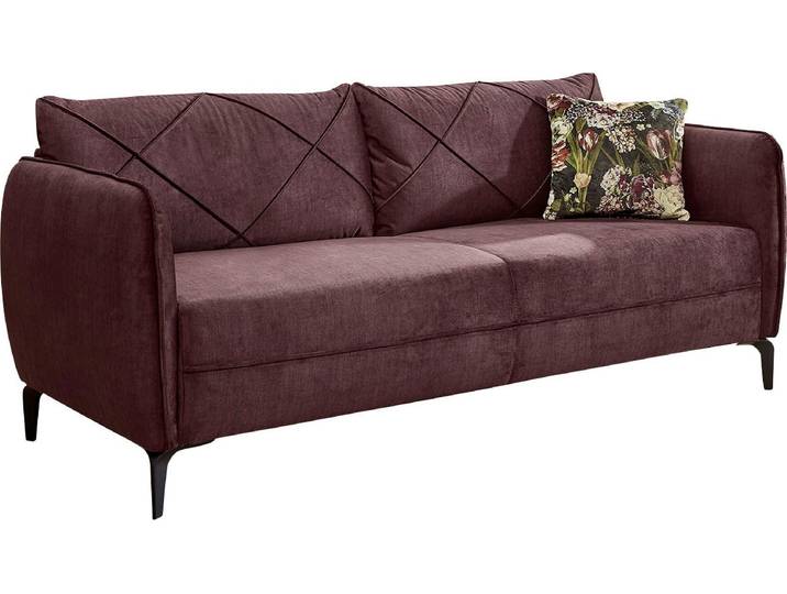 3-Sitzer JOCKENHÖFER GRUPPE Novara, B: 201 cm , lila (aubergine), B:201cm T:85cm, Korpus: 100% Polyester;Kissen: 100% Polyester, Sofas, 3-Sitzer, mit attraktiver Steppung, Rauten-Biesennähte & Zierkissen