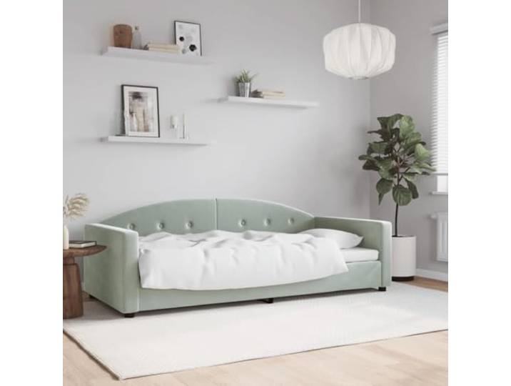 2 in 1 Tagesbett Schlafsofa Samt Polsterung Gästebett Wohn Schlafzimmer Tagesbett Hellgrau 90x190 cm Samt Schlafsofa Gästebett mit Schaumstoff Polster Metall Massivholz Stabil Modernes 2-in-1 Sofa