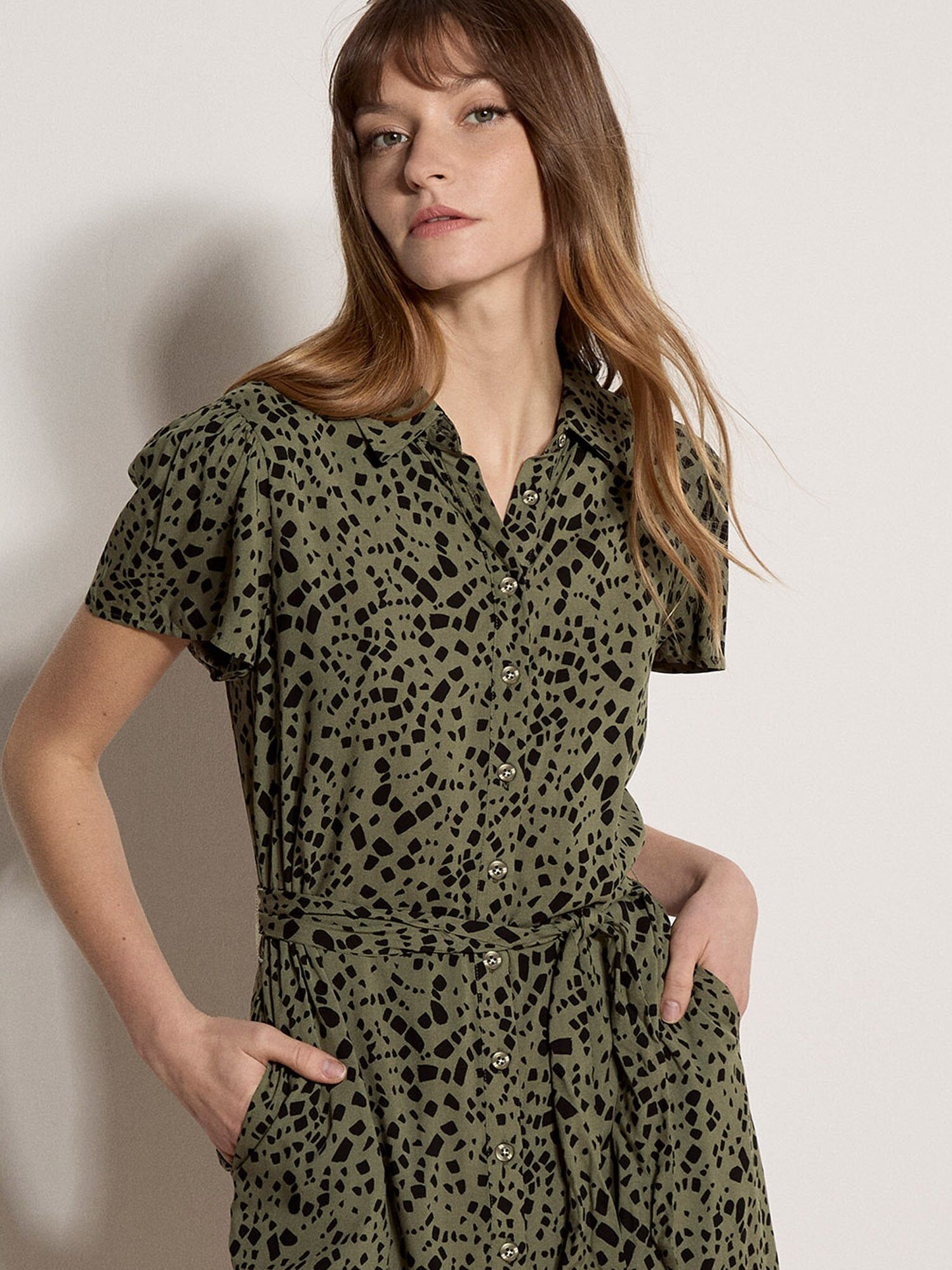 Druckkleid APRICOT "Minikleid", Damen, Gr. XS (34), N-Gr, grün (khaki), gewebt, Obermaterial: 100% Viskose CV., gemustert, Gerade, Kleider Druckkleid, mit verstreuten Quadraten