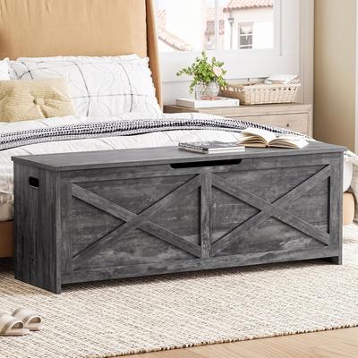 YUN "47.3"" Wooden Storage Bench, Storage Chest with Safety Hinges"