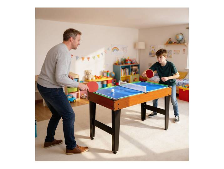 SPORTNOW Spieltisch Tischtennis Billardtisch für Spielzimmer Bars Partys für Erwachsene, (Multifunktionstisch, 5-tlg), mit Zubehör, Naturholz+Schwarz
