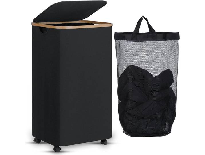 Wäschekorb mit Rollen 100L Schwarz, 33x75x44 cm, Haushalt & Reinigung, Wäschepflege, Wäschekörbe & Wäschetonnen
