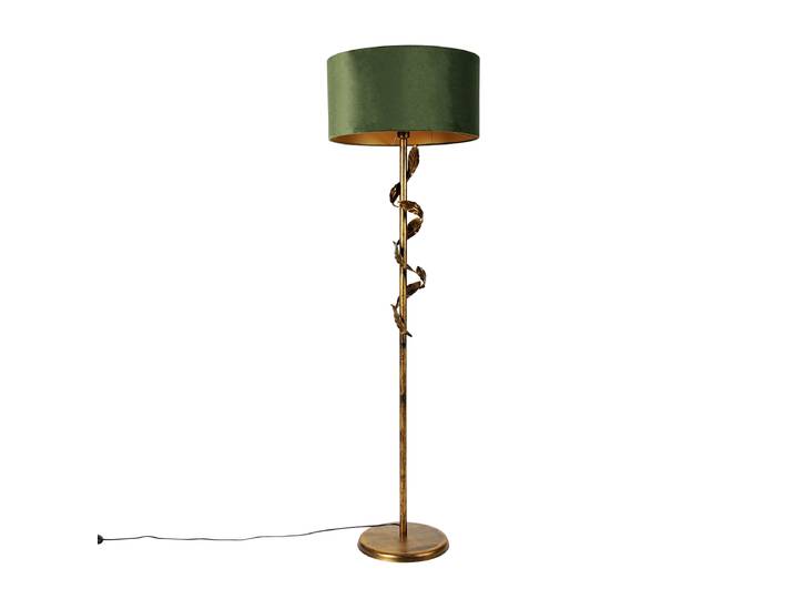 Lampadaire vintage or antique avec abat-jour vert - Linden