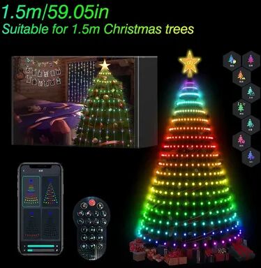 Perfect Picks Market Bluetooth RGB Christmas Tree Lights DIY LED String Light With IC Control 1.5m