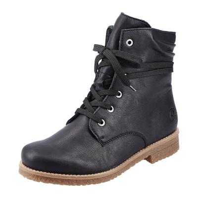 Schnürstiefelette RIEKER, Damen, Gr. 37, Textil, schwarz, Lederimitat, Schuhe Schnürstiefelette, mit schaftumspielender Schnürung