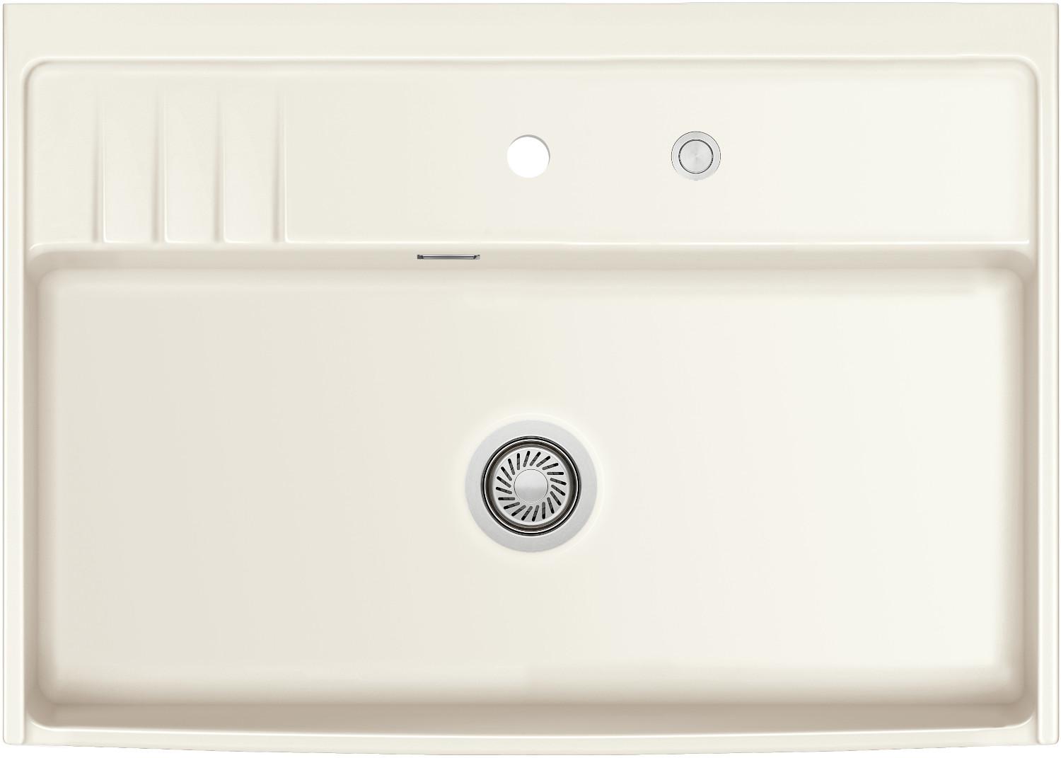 Elementspüle KeraDomo KENTRO 90 in MAGNOLIE mit Excenterbedienung / 600 mm AP-Tiefe / systemceram / Keramikspüle