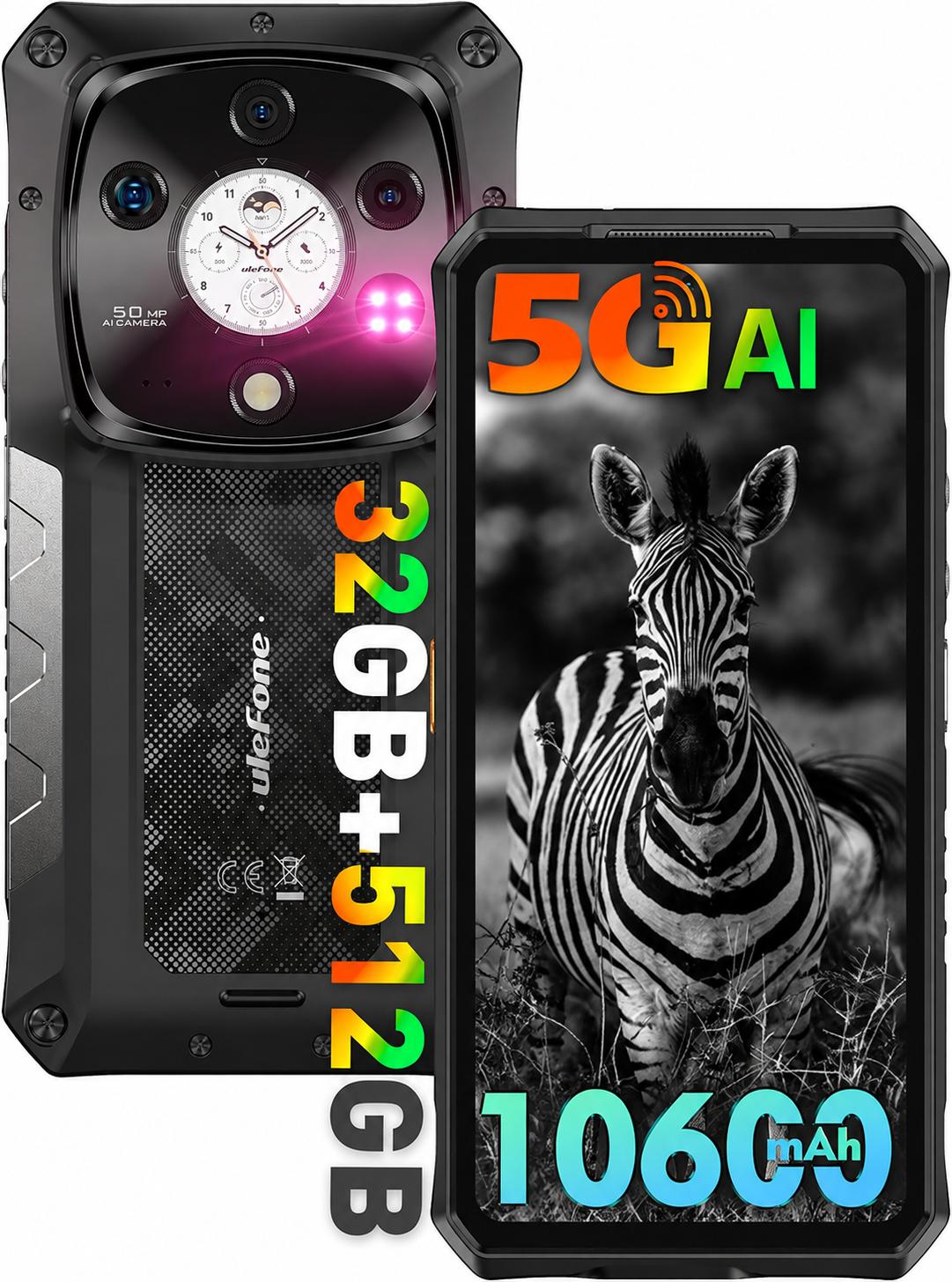Ulefone Armor 28 Pro Outdoor Handy 5G AI Smartphone - 32GB+512GB - 6,67" 120Hz AMOLED 10600mAh 120W 50MP+50MP Android 15 /3-Slots/OTG/NFC