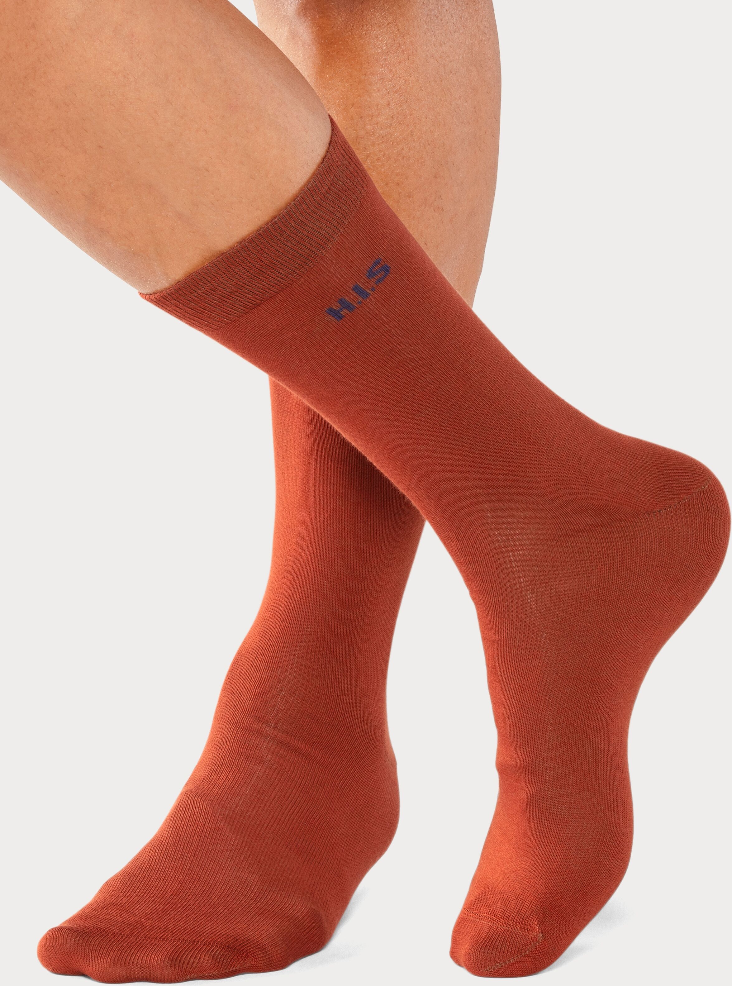 Socken H.I.S, Herren, Gr. 39-42, bunt (1x marine, 1x orange, 1x khaki, 1x plum, 1x beige, meliert, 1x jeans, meliert, 1x grau, meliert, 1x anthrazit, meliert, 1x braun, 1x schwarz), Baumwollmischung, unifarben, elastisch, Socken Socken, mit farbigem Innen