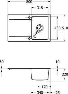 Villeroy & Boch Keramikspüle 333401TR, Siluet 45 Einbauspüle - inkl.