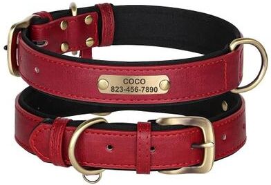 Uplifted Finds Custom Personalized Engraved PU Leather Dog Collar red s
