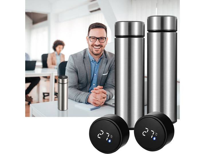 2er-Set Thermo-Vakuumflasche mit Touchscreen & Temperaturanzeige, 500ml, BPA-frei