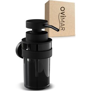 ovimar Seifenspender Lokta, 81004219, zur Wandmontage, Edelstahl & schwarzes Glas, 250ml