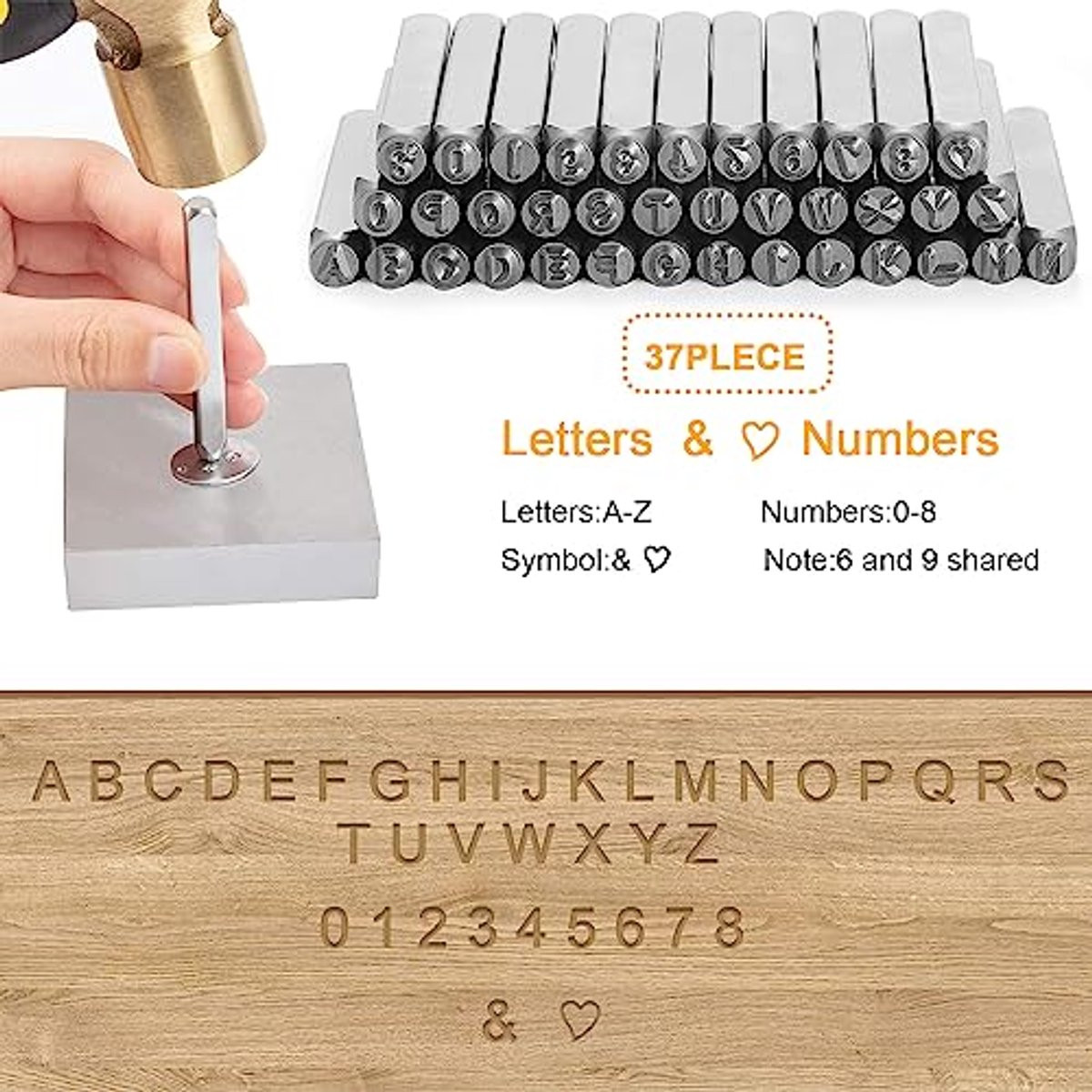 Alfabet Slagcijfers Set van 37 stuks met 3 mm stempelletters en cijfers