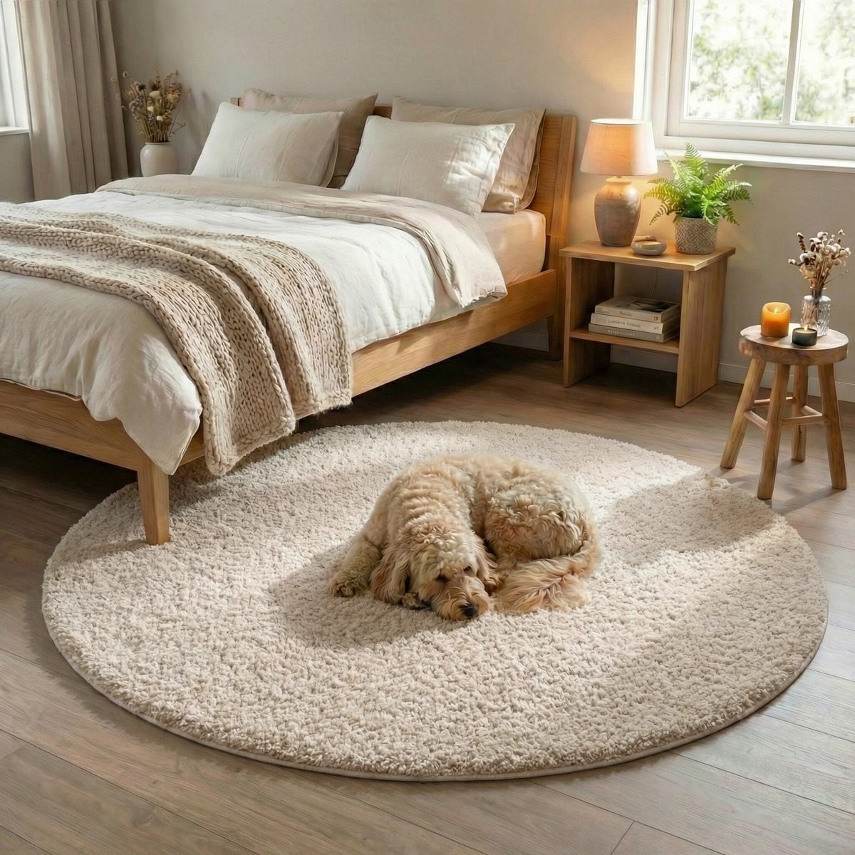 NATURL Bobby Rond Fluffy Vloerkleed - Creme - Ø 200 cm