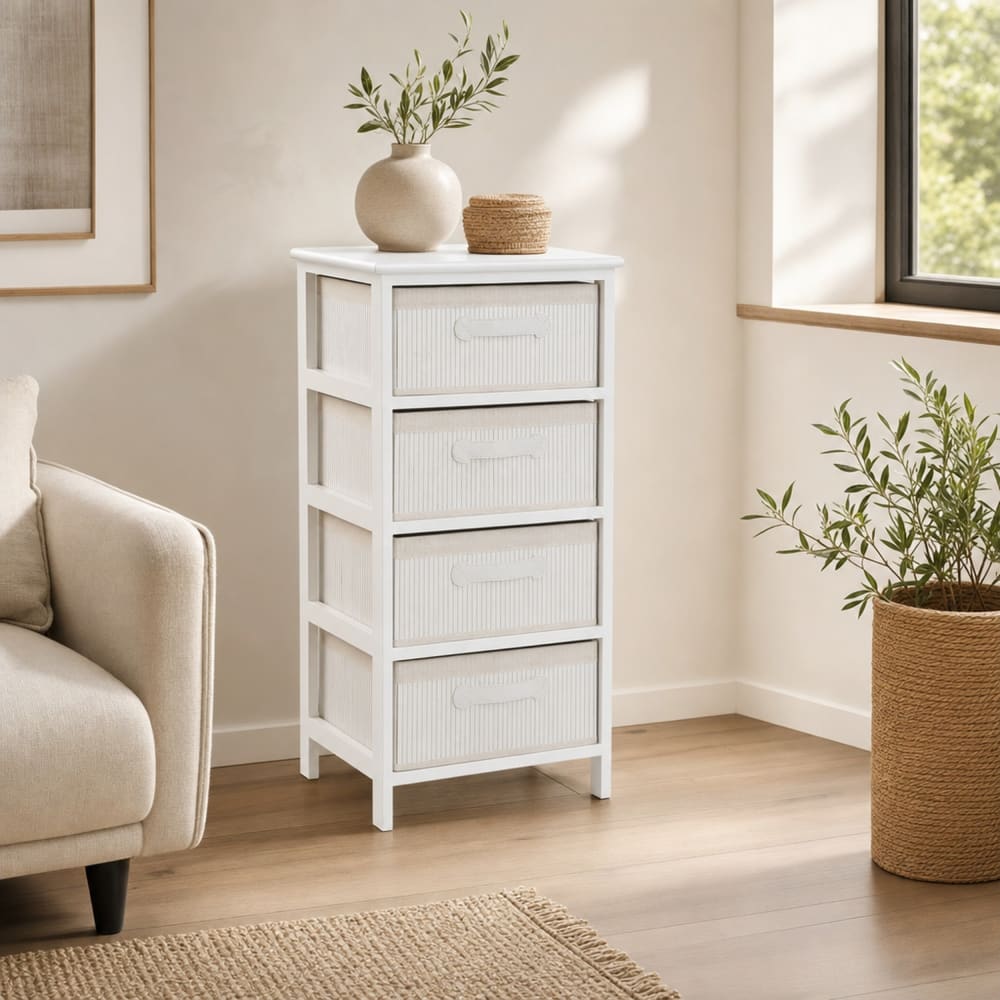 NIYLO Commode en bambou et paulownia blanc 42x32x81 cm Blanc 32x81x42cm