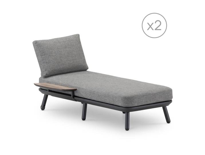 Pack 2 chaises longues et table effet bois anthracite et corde grise