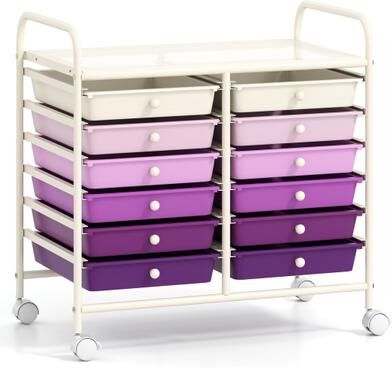 Costway 12 Drawers Rolling Storage Cart for Home and Office-Purple