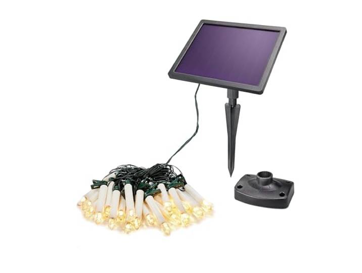 esotec LIFEPO4 Guirlande lumineuse solaire d'extérieur - 10 m - 20 bougies LED blanc chaud - Avec batterie - Panneau solaire - Piquet de terre - Résistante à l'hiver - 102574