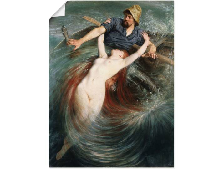 Poster ARTLAND Ein Fischer in den Fängen einer Sirene. , blau (farbe bild(er): blau), B:60cm H:80cm, Bilder, Poster, ohne Rahmen