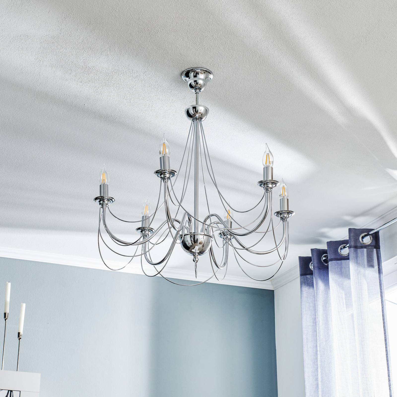 Kronleuchter Retro Domiluce, dimmbar, chrom / silber, für Wohn- / Esszimmer, Metall, Kronleuchter